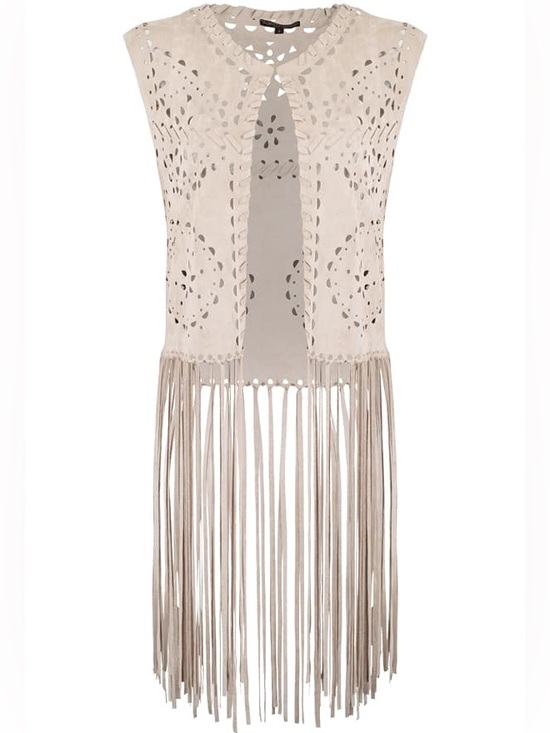 Alberto Makali Jackets & Blazers - Alberto Makali White Suede Laser Cut Fringe Vest Top Boho Western Size M